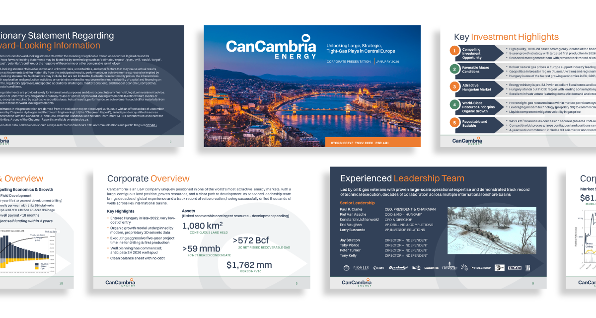 EnerCom designed CanCambria's investor presentation